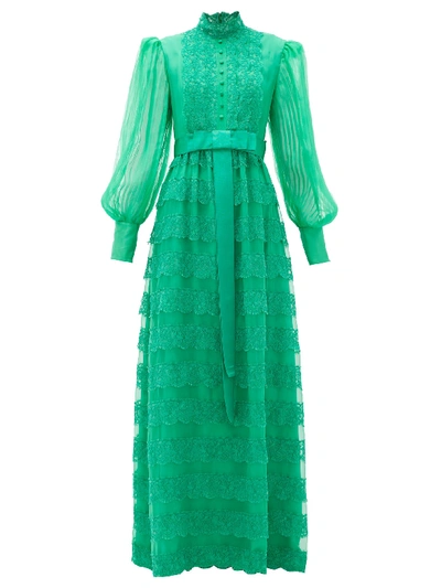Gucci Full-sleeve Lightweight Organza Dress In Green