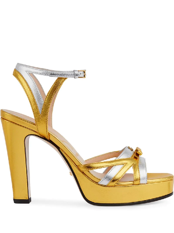Gucci Alison Metallic Platform Ankle Strap Sandal In Gold | ModeSens