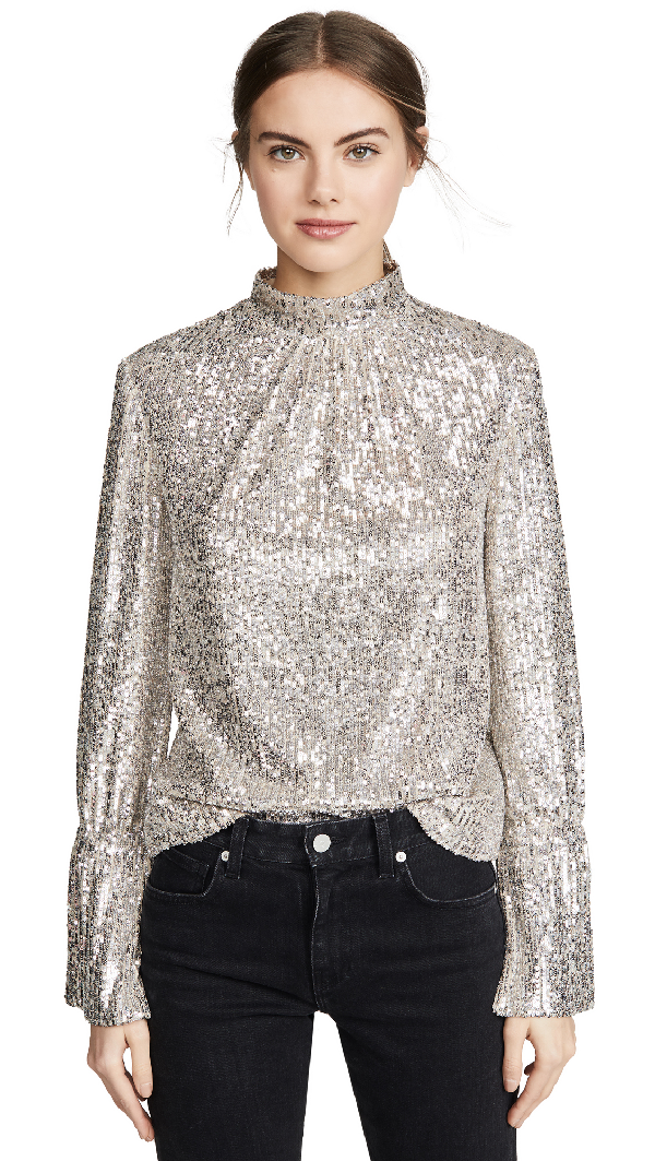 Zadig & Voltaire Tummy Sequined High-neck Long-sleeve Top In Nude ...