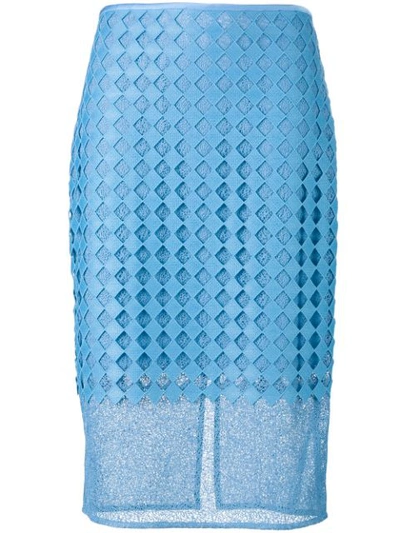Diane Von Furstenberg Diamond And Twig-lace Pencil Skirt In Blue