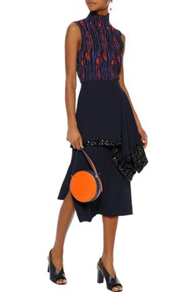 Marni Sequin-embellished Layered Crepe Skirt In Midnight Blue