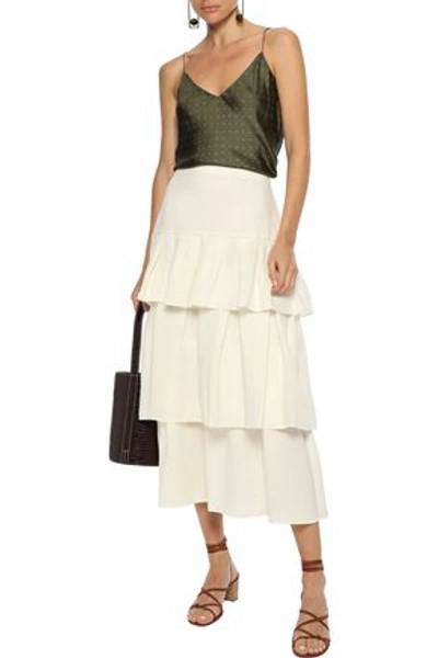 Theory Tiered Linen Midi Skirt In White