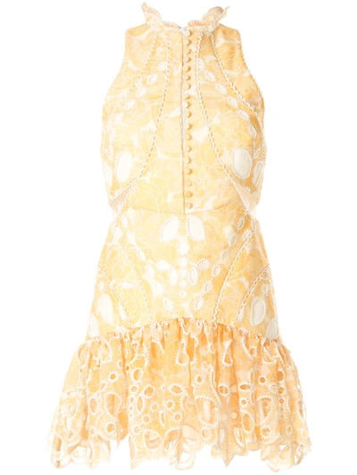 rose embroidered wedding dress Women's Lemon Green Boat Neck Sleeveless Embroidered Georgette Gathered  Maxi Dress