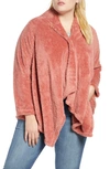 Bobeau Faux Shearling Drape Front Cardigan In Withering Rose