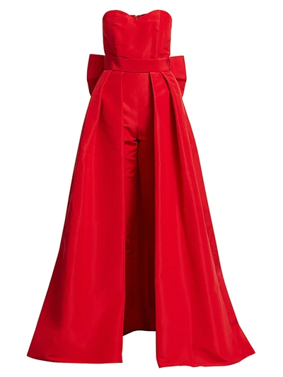 Alexia Maria Silk Faille Bow-back Jumpsuit With Convertible Skirt In Red