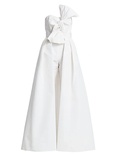 Alexia Maria Silk Faille Twisted Bow Jumpsuit With Convertible Skirt In White