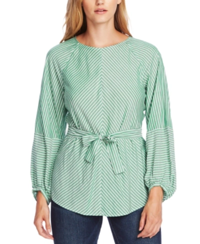 Vince Camuto Pinstripe Tie Waist Long Sleeve Blouse In Everglade