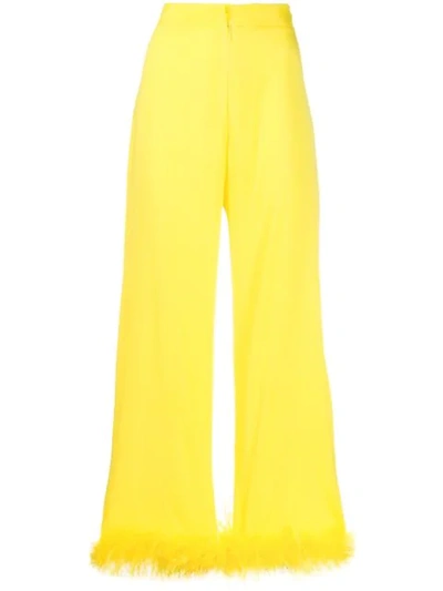 Silvia Astore Feather-embellished Cropped Trousers In Yellow
