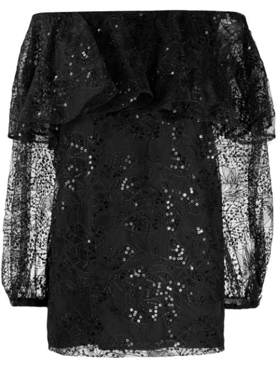 Rotate Birger Christensen Off-the-shoulder Lace Dress In Black
