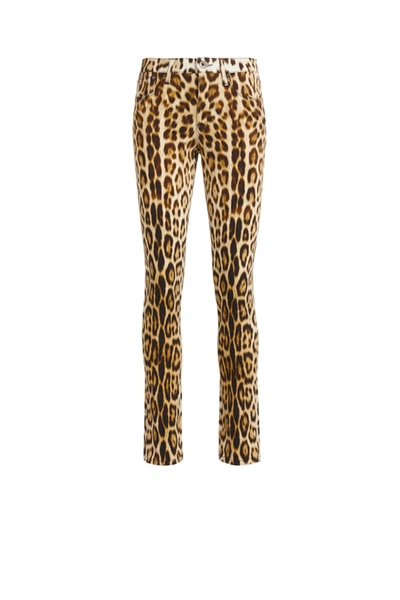 Roberto Cavalli Heritage Jaguar Print Skinny Leg Trousers In Brown