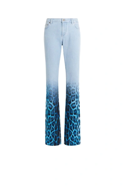 Roberto Cavalli Fading Heritage Jaquar Print Jeans In Blue