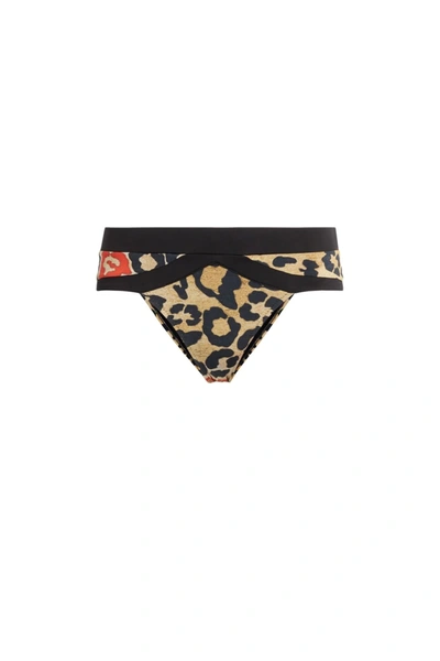 Roberto Cavalli Jaguar Print Bikini Briefs In Neutrals