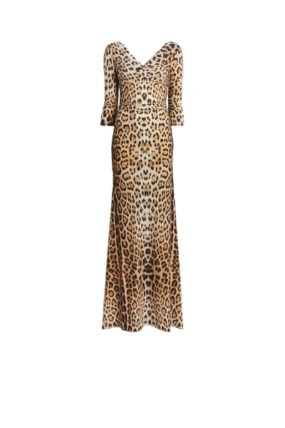 Roberto Cavalli Heritage Jaguar Print Dress In Brown
