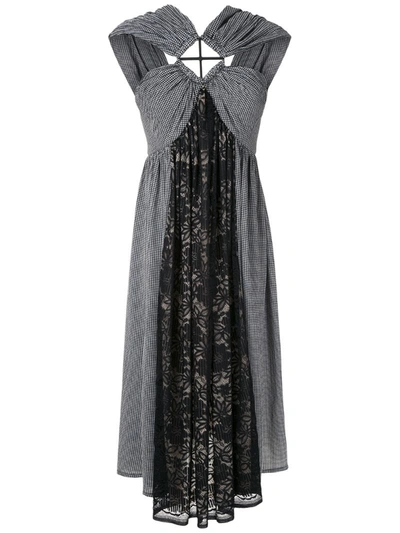 À La Garçonne Houndstooth Lace Panelled Dress In Black