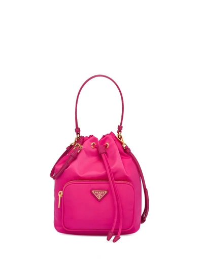 Prada Logo Plaque Bucket Bag In Pink