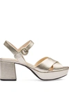 Prada Metallic Saffiano-leather Platform Sandals In Gold