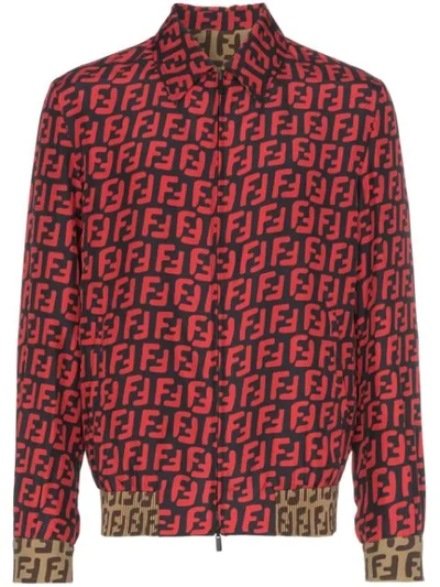 Fendi Ff Print Zip-up Shirt Jacket In Red