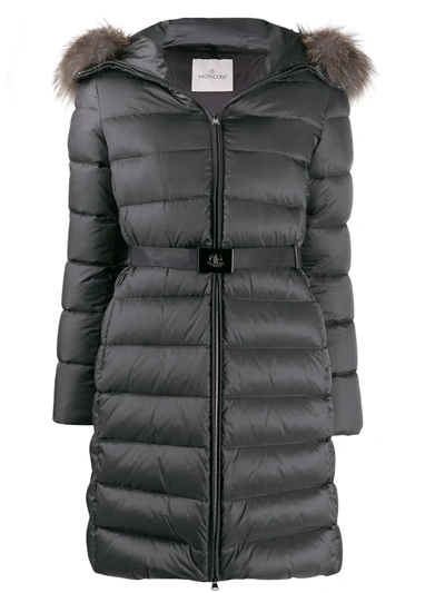 Moncler Belted Padded Coat In Grey