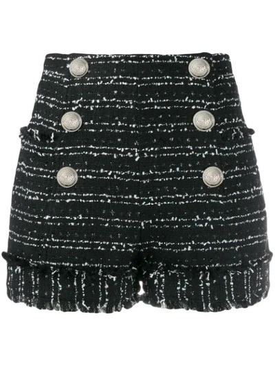 Balmain Tweed Double-breasted Shorts In Black