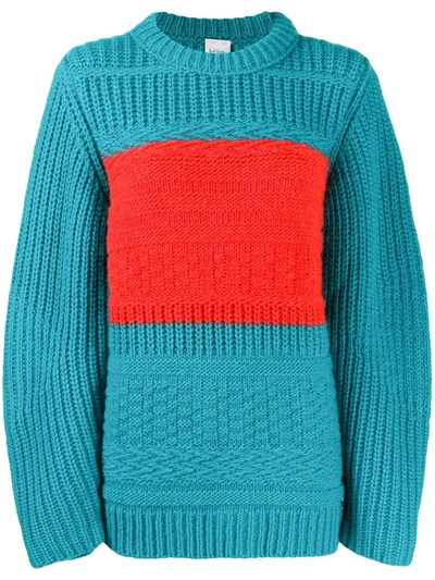 Paul Smith Stripe Detail Chunky Knitted Jumper In Blue