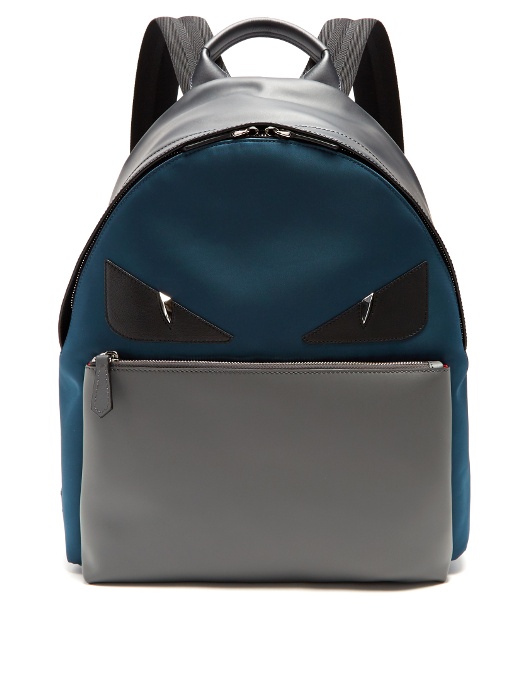 Fendi Bag Bugs Leather-trimmed Canvas Backpack In Petrol-blue | ModeSens