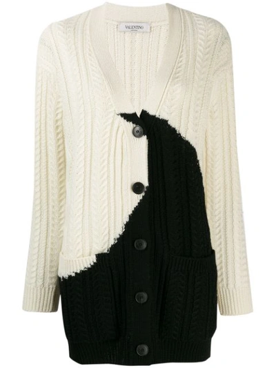 Valentino Two-tone Knitted Cardigan In White