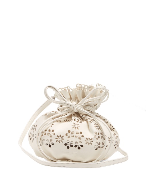Simone Rocha Laser-cut Flower Leather Bucket Bag In Ivory | ModeSens