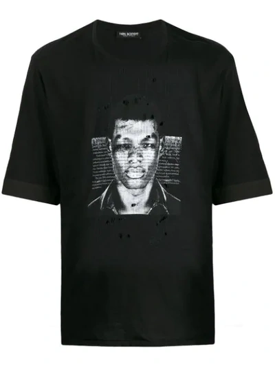 Neil Barrett Distressed Photographic Print T-shirt In Black