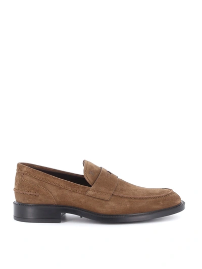Tod's Rubber Sole With Pebbles Suede Loafers In Light Brown