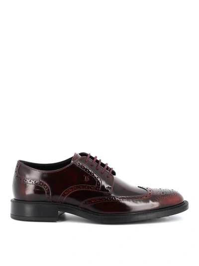 Tod's Semi-glossy Brushed Leather Derby Shoes In Burgundy