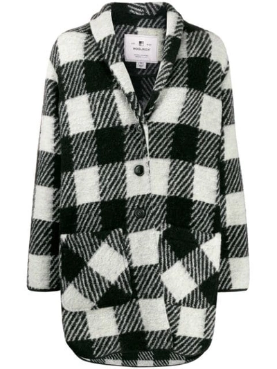 Woolrich Gentry Checked Wool Blend Coat In Black