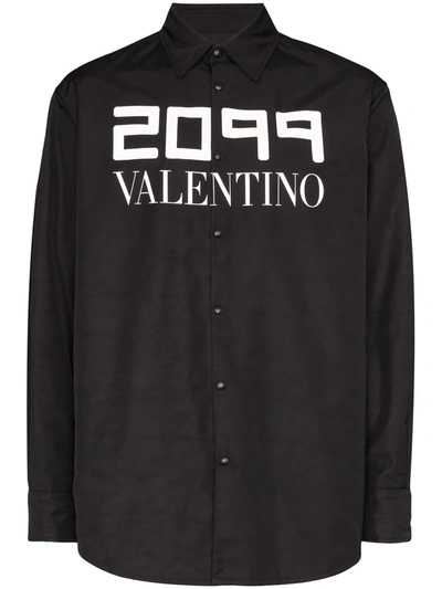 Valentino 2099 Logo Print Shirt Jacket In Nero