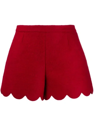 Red Valentino Pressed Boucle Scalloped Hem Shorts In Red