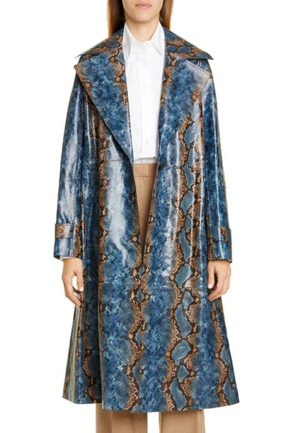Lafayette 148 Michael Leather Hand Painted Snake Trench Coat In Perwinkle Multi
