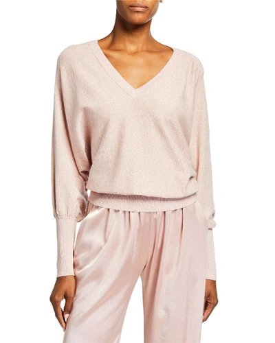 Milly Metallic V-neck Dolman Top In Pink