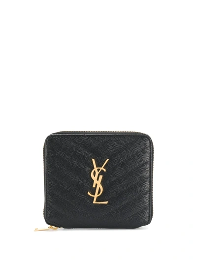 Saint Laurent Monogramme Compact Quilted Zip Around Wallet In Noir