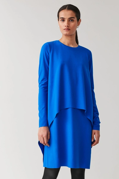 Cos Long-sleeved Layered Dress In Blue