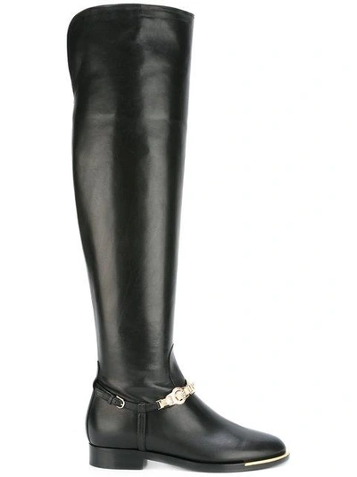 Versace Medusa Strap Riding Boots In Black