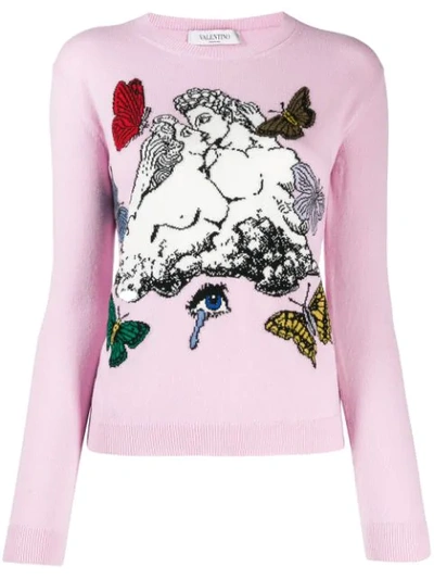 Valentino Wool-cashmere Poetry Sweater In Pink