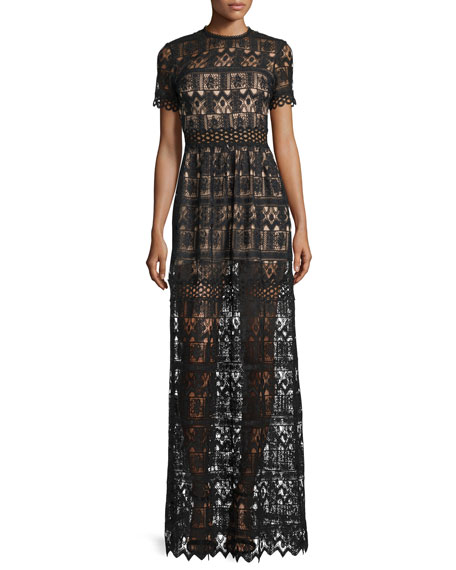 short sleeve lace maxi dress