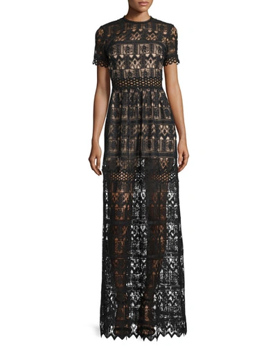 Alexis Phillipa Short-sleeve Lace Maxi Dress, Black | ModeSens