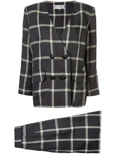 Pre-owned Saint Laurent Lapel-less Checked Skirt Suit In Grey