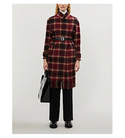 Claudie Pierlot Fringed Checked Wool-blend Coat In Multico