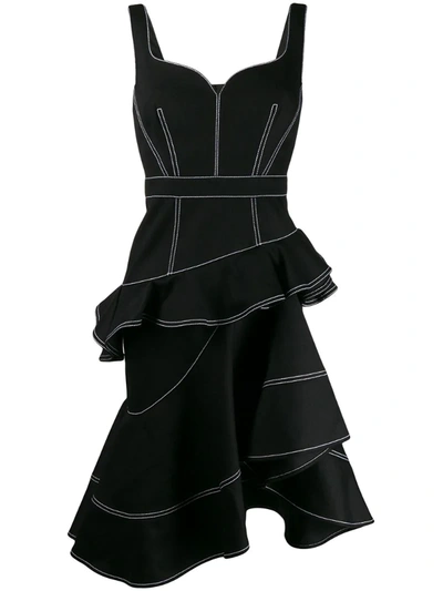 Alexander Mcqueen Contrast Stitch Asymmetrical Denim Dress In Black