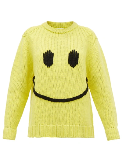 Joostricot Smiley-embroidered Wool-blend Sweater In Limelight & Coal