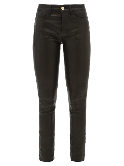 Frame Le High Leather Skinny Jeans In Noir Coated