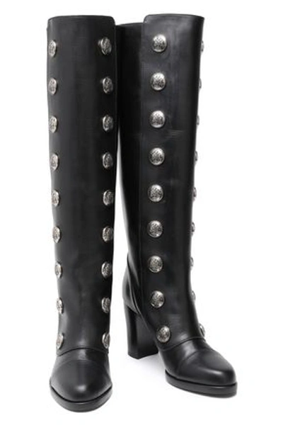Michael Kors Button-embellished Leather Boots In Black