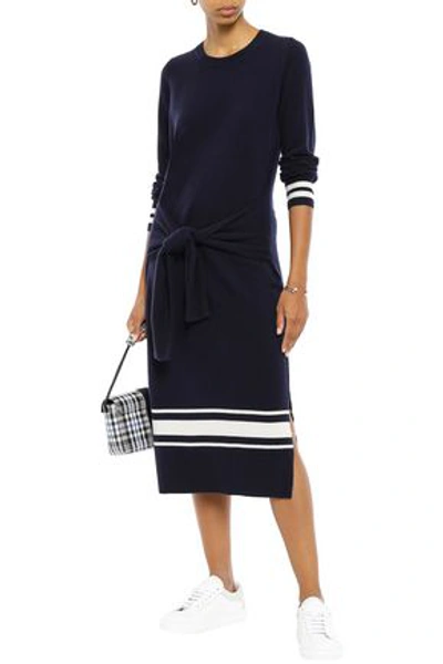 Sandro Wool And Cashmere-blend Midi Dress In Navy