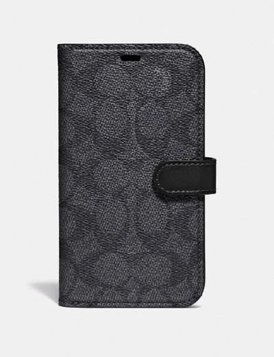 Coach Iphone X/xs Folio In Signature Canvas In Charcoal