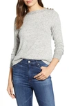 Bobeau Cozy Button Detail Brushed Sweater In H Grey
